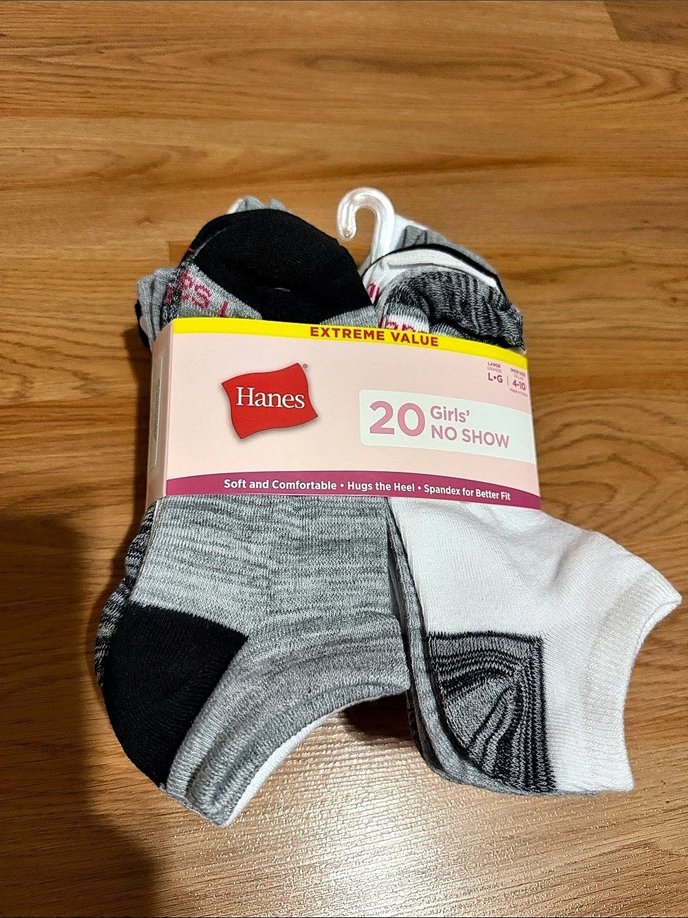 Hanes Girls' No Show Socks 20-Pair No-Show Socks Girls 6-10.5 NWT